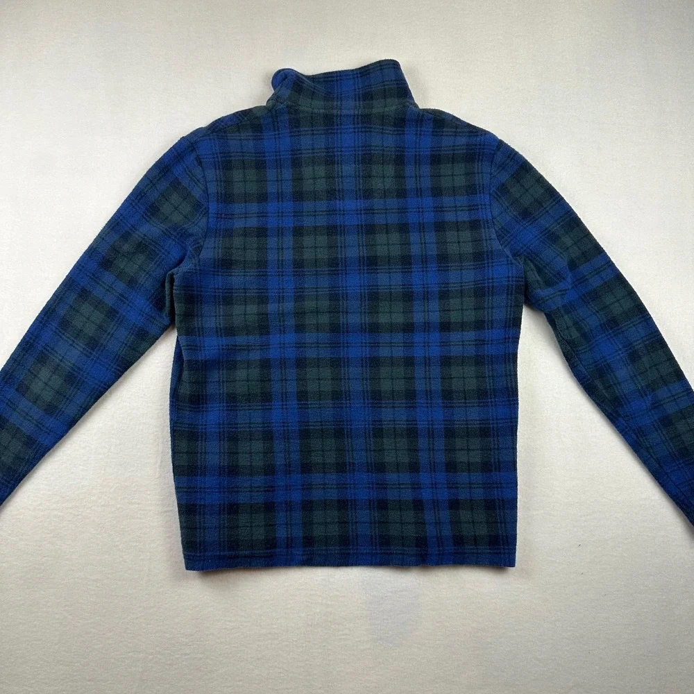St John's Bay Pullover Mens M Blue Plaid Fleece Quarter Zip Soft Winter Casual